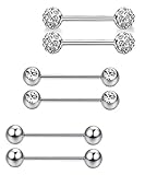 Jstyle 3 Pairs 14G 316L Stainless Steel Nipple Rings Piercing Body Jewelry Barbell CZ Tongue Rings S 14mm