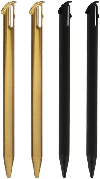Stylus for New 3DS XL Nintendo (new 2015 XL model) compatible replacement slot in touch screen pens - 4 pack gold & black