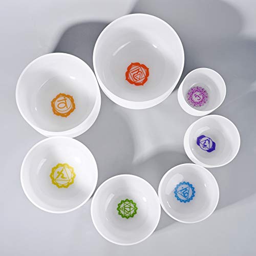 440HZ 6''-12'' Set of 7 Pieces Paternoster Quartz Crystal Singing Bowl Set Sound Healing