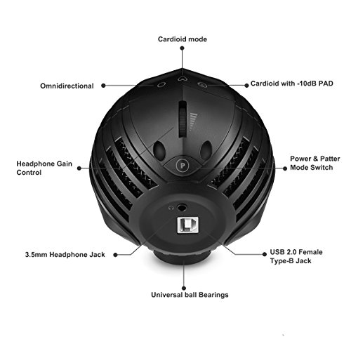 Professional USB Microphone, TKGOU PC Microphone for Windows and Mac Computer, Three Pattern Selects & Headphone Output Microphone for Recording, Podcasting, Streaming, Conference, Vocals, Chats(UM8)