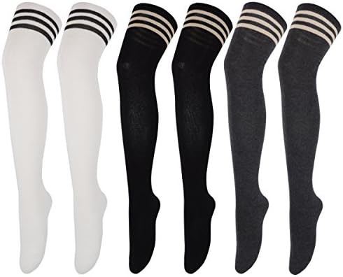 PUTON Women's Over the Knee Thigh High Cotton Stocking Socks (Pack of 3)