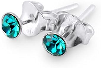 December - Blue Zircon 3MM Round Birthstone 925 Sterling Silver Stud Earring