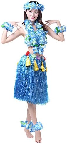 Fighting to Achieve Girls' Tassels 23.6" Grass Skirt Hula Sets 8pcs