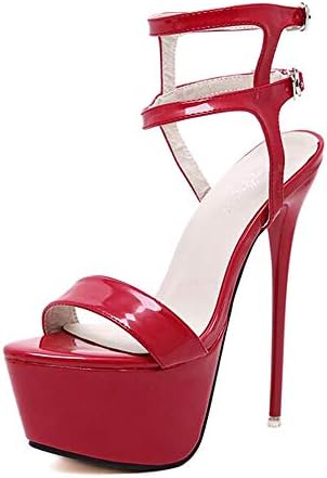 ERSHUO Summer Sexy Women High Heels Sandals 16cm Fashion Stripper Shoes Party Pumps Shoes Women Platform Sandals,Red-38(5 UK)