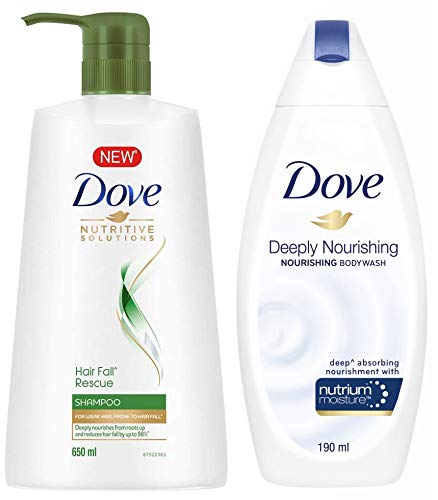 Dove Hair Fall Rescue Shampoo, 650ml & Dove Deeply Nourishing Body Wash 190 ml
