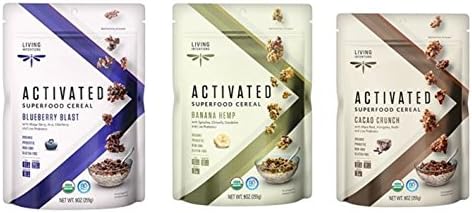 Living Intentions Gluten Free Superfood Probiotic Cereal 3 Flavor Variety Bundle: (1) Blueberry Blast, (1) Banana Hemp, and (1) Cacao Crunch, 9 Oz. Ea. (3 Bags)