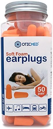 50 Pair Value Pack OTICMED Foam Ear Plugs for Sleeping FREE Carrying Case - USA Certified BEST Earplugs to Block Out Snoring, Traffic &amp; Noisy Neighbors - #1 Latex Free Ear Plugs for Restful Nights