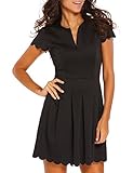Sidefeel Women Sweet Scallop Pleated Vintage Ruched Dress Large Black