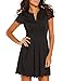 Sidefeel Women Short Sleeve Sweet Scallop Pleated Skater Dress Medium Black
