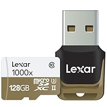 Lexar Professional 1000x microSDXC 128GB UHS-II/U3 (Up to 150MB/s Read) W/USB 3.0 Reader Flash Memory Card LSDMI128CBNL1000R