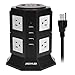 Power Strip Tower JACKYLED 8 AC Outlets 3000W 15A and 4 USB Slots 8A Desktop Smart Charging Station Multiple Protection with Heavy Duty 6.5ft 14 AWG Extension Cord for Home Office Black