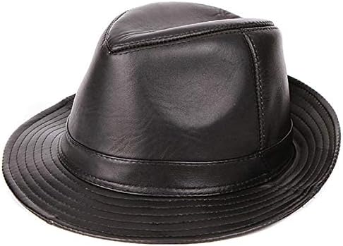 Men Wide Brim Fedora Trilby Hat Men Genuine Leather Jazz Cap Autumn Winter Pork Pie Hat