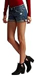 Aeropostale Women's Medium Wash Rip-And-Repair Denim Midi Shorts