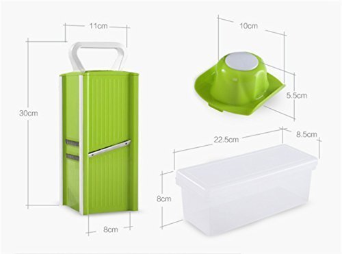 Linkcool Mandoline Slicer Kitchen Tools Set with Blades for Fruit and Cheese Cutter,Carrot Grater,Onion Chopper,Julienne Peeler with Safety Hat And Container(4 in 1 Green)