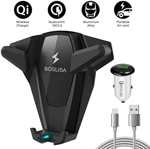 Wireless Car Charger, BOSLISA X-Man Wireless Fast Charger Car Mount, Air Vent Phone Holder, Compatible iPhone Xs MAX/XR/XS/X/8/8 Plus Samsung Galaxy S9/8/7/Note 8/9 and All Qi-Enabled Phones (Black)