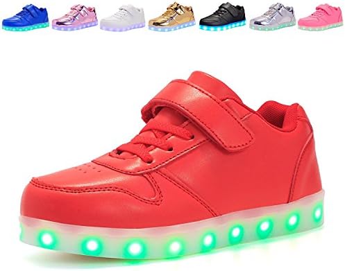 Kids USB Charging Light Up LED Shoes Flashing Sneakers For Boys Girls Walking Shoes Luminous (Red 4 M US Big Kid)