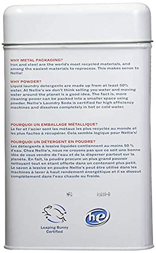 Nellie's Laundry Soda, 100 Load Tin, Non Toxic, Biodegradable, Hypoallergenic, Vegan, Leaping Bunny Certified, 52.8 Oz, Pack of 2