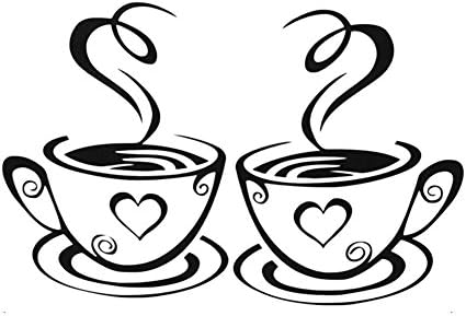 Honny Home 1pair of Coffee Cups Kitchen Wall Tea Sticker Vinyl Decal Art Restaurant Pub Decor Love