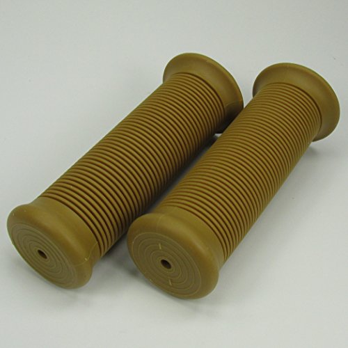 Natural Gum Color (Light Brown) Ribbed Rubber Motorcycle Grips Fits 1" Handlebars Bars and Exterior Cables - Harley Honda Kawasaki Suzuki Yamaha Bobber Chopper Cafe Racer Brat