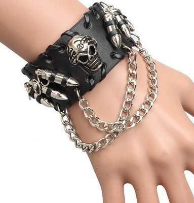 JewelryWe Punk Pu Leather Skull Bullet Lion Dragon Charm Wide Bracelet Wristband Adjustable 7.8inch, 20 centimeters - Image 5