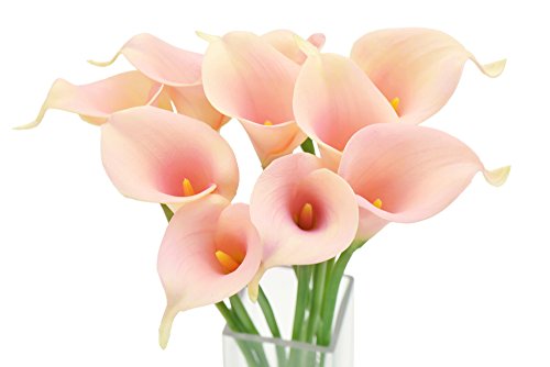 FiveSeasonStuff 10 Stems of Real Touch Calla Lillies (Latex) Artificial Flower Bouquet, Perfect for Wedding, Bridal, Party, Home Office Décor DIY (Flamingo) - Thumbnail 7