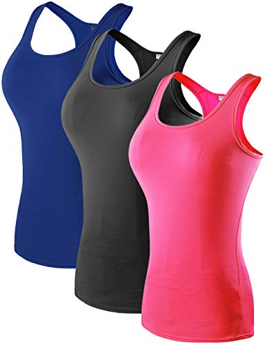 Fastorm Women's 3 Pack Running Tank Tops for Women Active Racerback Dry Fit Tank Top Black-CBlue-NPink M