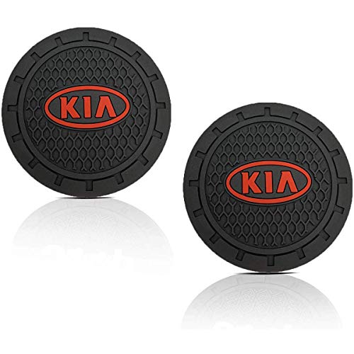 CARFORU 2 Pack Auto Sport 2.75 Inch Diameter Oval Tough Car Logo Vehicle Travel Auto Cup Holder Insert Coaster Can Car Interior Accessories Anti Slip Cup Mat Fit for KIA Accessory