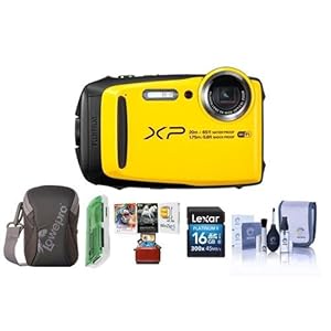Fujifilm FinePix XP120 16.4MP Digital Camera, 5x Optical Zoom Yellow - Bundle With 16GB SDHC Card, Camera Case, Cleaning Kit, Card Reader, Mac Software Package