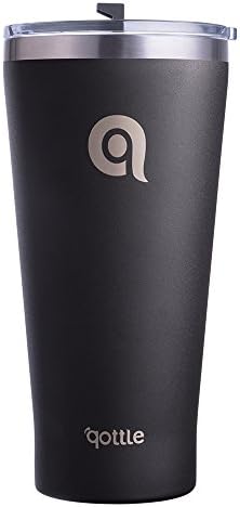 qottle 30oz Stainless Steel Double-Wall Insulated Tumbler with Cystal Clear Lid, Powder Coated Traval Mug - Black