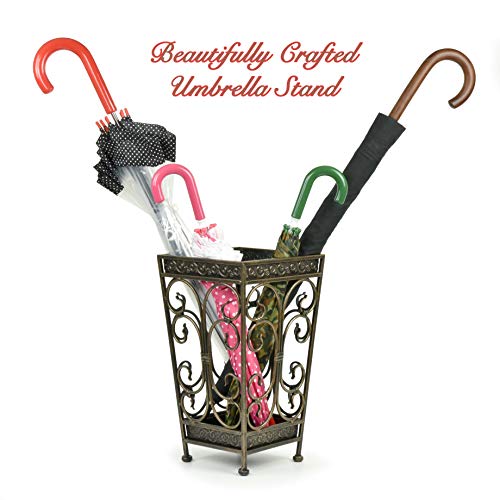 Dualplex Super Quality Umbrella Stand, Umbrella Holder, Antique Look Metal, Entry Hallway Décor, Square Style, w/Removable Drip Tray. Home, Office Decoration Rack Holds Umbrellas Canes Walking Sticks