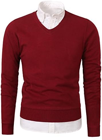 Mesahara Mens Slim Fit Light Weight V-Neck Pullover Sweater (XL, Red)