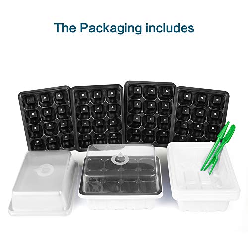 OPULENT SYSTEMS 10 Sets Seed Trays 120 Cells Seedling Starter Tray Garden Plant Germination Kit Seed Starting Tray with Dome and Base, Hand Tool Kits for Indoor Hydroponic Plants Growing