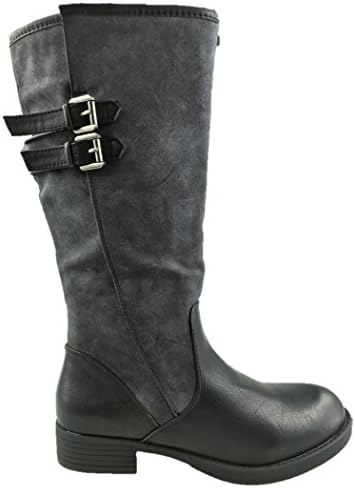 Ladies Pull ON MID Calf Flat Heel Suede Warm Lined Winter Boots Grey Size UK 3-9
