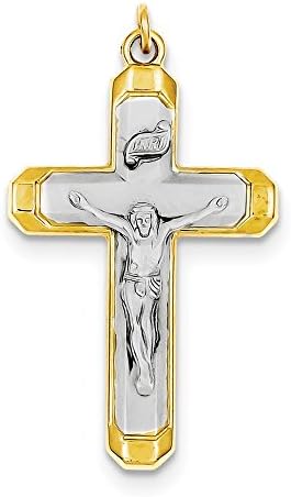 Sterling Silver Rhodium-plated Satin/Polished Vermeil Corpus Cross Pendant