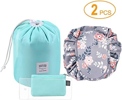 Tinbrot Travel Makeup Bag Set - 2 PCS Waterproof Cosmetic Bags Portable Drawstring Toiletry Bags Multifunction Organizer Storage Carry Case Kit for Women