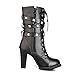 Mostrin Women Motorcycle High Heels Punk Buckle Rivet Strap Combat Military Mid Calf Boots Black