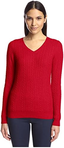 SOCIETY NEW YORK Women's Cable V-Neck Sweater, Red, XS