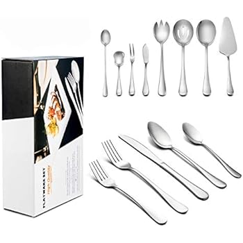 68-Piece Silverware Set with Serving Pieces, Service for 12, LIANYU Flatware Utensil Set - 100% Stainless Steel - Dishwasher Safe, Attached 8-Piece Serving Set