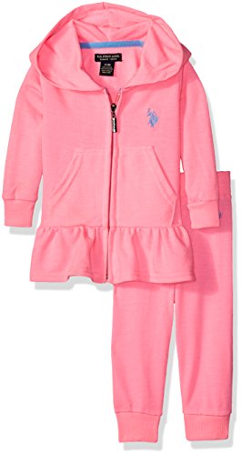 U.S. Polo Assn. Baby Girls' Neon French Terry Hoody and Jogger Pant, Neon Pink, 12M