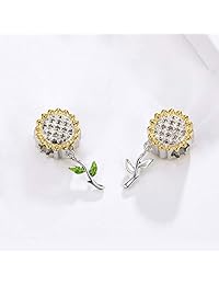 Kismary - Collar con colgante de plata de ley con diseño de girasol, diseño de mariposa