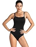 SYROKAN Women's Sleek Solid Elite Training Sport Athletic One Piece Swimsuit Black 32 inch-Soft Cup