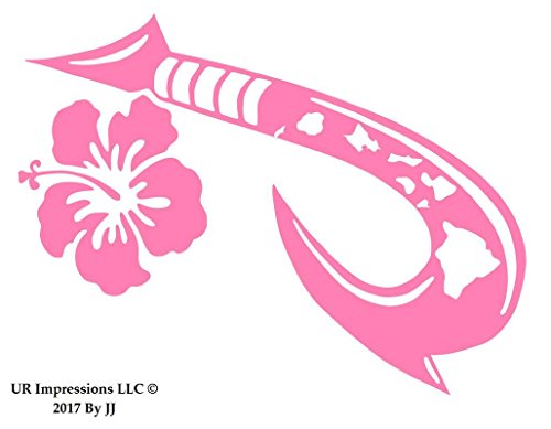 UR Impressions Pnk Hawaiian Islands Maui Hook with Hibiscus Flower Decal Vinyl Sticker Graphics Cars Trucks SUV Vans Walls Windows Laptop Tablet|Pink|6 X 4.4 Inch|JJURI121