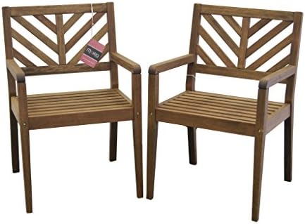 Timbo Mestra Hardwood Outdoor Patio Chairs with Arms (Set of 2), Chair, Brown