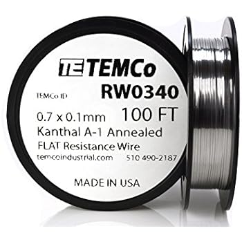 TEMCo Flat Ribbon Kanthal A1 Wire 0.7mm x 0.1mm 100 Ft Resistance A-1