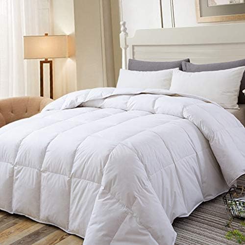 DOWNCOOL Cotton Goose Duck Feather Down Comforter - Lightweight Quilted Duvet Insert with Corner Tabs - Box Stitched Stand-Alone Comforter- White, Queen