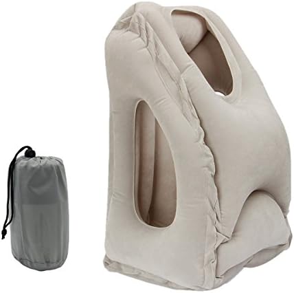 Bluelasers Inflatable Travel Pillow, Ergonomic and Portable Head Neck Rest Pillow,Patented Design for Airplanes, Cars, Buses, Trains, Office Napping, Camping (Grey)