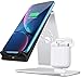 Bestand 2 in 1 Aluminum Charging Station Airpods, Qi Fast Wireless Charger Dock for iPhone X/8 Plus/8/Samsung S8 and Other Qi-Enabled Devices (Airpods Charging Case NOT Included)-Silver
