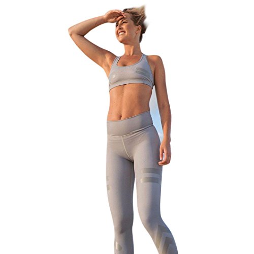 PHOTNO Women high waisted leggings yoga Running Gym Stretch Sports Pants Trousers (L, Gray)