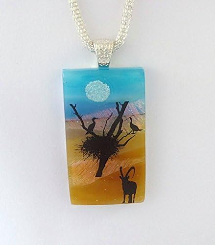 Vultures Ram Scenic Dichroic OOAK Fused Glass Pendant Necklace