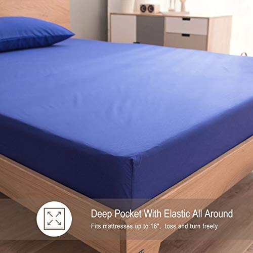 VEEYOO Queen Size Sheet Set - Super Soft 1800 Thread Count Premium Bed Sheet Sets - 16-Inch Deep Pockets, Hypoallergenic Brushed Microfiber, Wrinkle & Fade Resistant Sheet - 4 Pieces, Imperial Blue